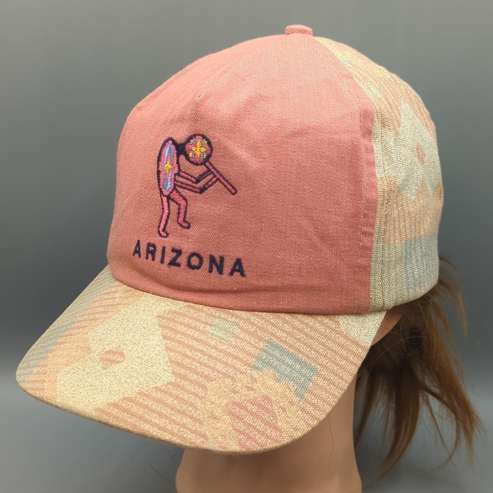 Vintage Arizona Kokopelli Southwestern Aztec Print Strapback Hat Cap Made In USA